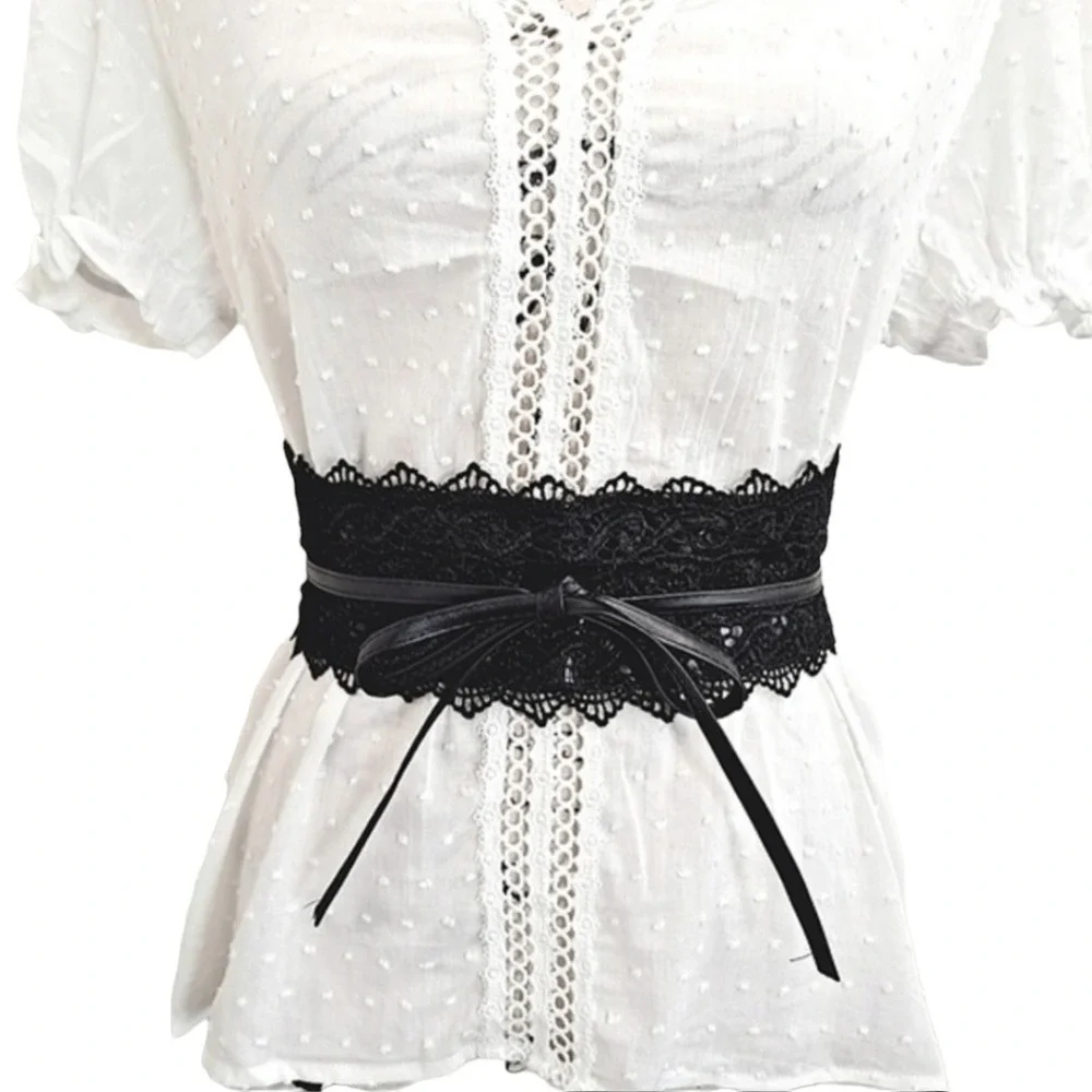 Corset Lace wide waist belt S/M/L faux leather Obi whimsigoth Goth dark romantic